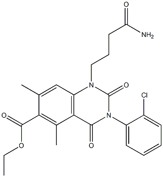 1,2,3,4-Tetrahydro-3-(2-chlorophenyl)-1-(4-amino-4-oxobutyl)-5,7-dimethyl-2,4-dioxoquinazoline-6-carboxylic acid ethyl ester Struktur