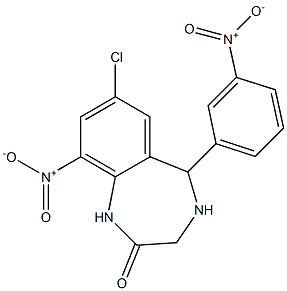 1,3,4,5-Tetrahydro-7-chloro-9-nitro-5-(3-nitrophenyl)-2H-1,4-benzodiazepin-2-one Struktur