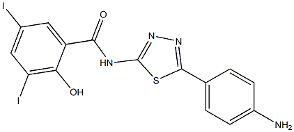 2-Hydroxy-3,5-diiodo-N-[5-[4-aminophenyl]-1,3,4-thiadiazol-2-yl]benzamide Struktur