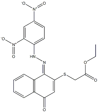 [[[1,4-Dihydro-1-[[[2,4-dinitrophenyl]amino]imino]-4-oxonaphthalen]-2-yl]thio]acetic acid ethyl ester Struktur