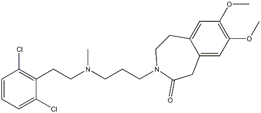 4,5-Dihydro-7,8-dimethoxy-3-[3-[N-methyl-2-(2,6-dichlorophenyl)ethylamino]propyl]-1H-3-benzazepin-2(3H)-one Struktur