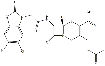 7-[[[(2,3-Dihydro-2-oxo-5-chloro-6-bromobenzoxazol)-3-yl]acetyl]amino]-3-(acetyloxymethyl)cepham-3-ene-4-carboxylic acid Struktur