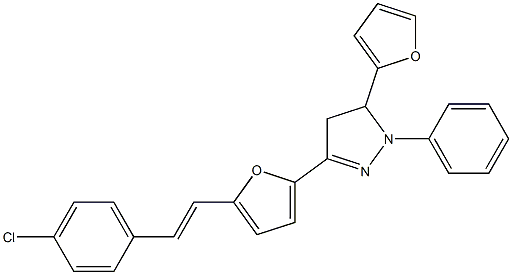 2-[[4,5-Dihydro-1-phenyl-5-(2-furanyl)-1H-pyrazol]-3-yl]-5-[2-[4-chlorophenyl]ethenyl]furan Struktur