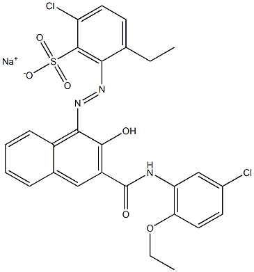 2-Chloro-5-ethyl-6-[[3-[[(3-chloro-6-ethoxyphenyl)amino]carbonyl]-2-hydroxy-1-naphtyl]azo]benzenesulfonic acid sodium salt Struktur