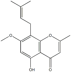 2-Methyl-5-hydroxy-7-methoxy-8-(3-methyl-2-butenyl)chromone Struktur