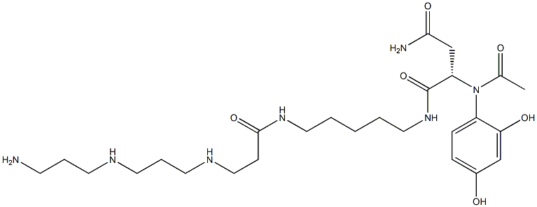 (2S)-N1-(7-Oxo-6,10,14,18-tetraazaoctadecan-1-yl)-2-[(2,4-dihydroxyphenyl)acetylamino]succinamide Struktur