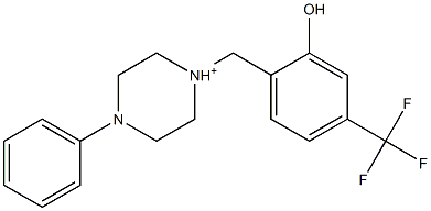 1-[2-Hydroxy-4-(trifluoromethyl)benzyl]-4-phenylpiperazine-1-cation Struktur