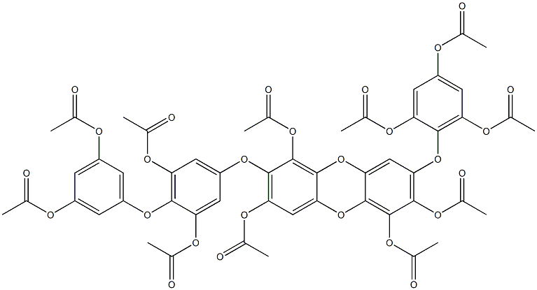 1,2,6,8-Tetraacetoxy-3-(2,4,6-triacetoxyphenoxy)-7-[3,5-diacetoxy-4-(3,5-diacetoxyphenoxy)phenoxy]dibenzo[b,e][1,4]dioxin Struktur