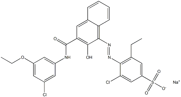 3-Chloro-5-ethyl-4-[[3-[[(3-chloro-5-ethoxyphenyl)amino]carbonyl]-2-hydroxy-1-naphtyl]azo]benzenesulfonic acid sodium salt Struktur