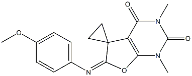 1,3-Dimethyl-6-(4-methoxyphenylimino)spiro[furo[2,3-d]pyrimidine-5(6H),1'-cyclopropane]-2,4(1H,3H)-dione Struktur