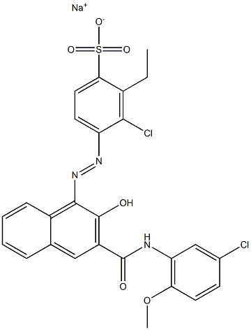 3-Chloro-2-ethyl-4-[[3-[[(3-chloro-6-methoxyphenyl)amino]carbonyl]-2-hydroxy-1-naphtyl]azo]benzenesulfonic acid sodium salt Struktur