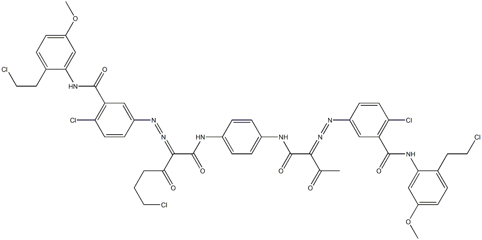 3,3'-[2-(2-Chloroethyl)-1,4-phenylenebis[iminocarbonyl(acetylmethylene)azo]]bis[N-[2-(2-chloroethyl)-5-methoxyphenyl]-6-chlorobenzamide] Struktur