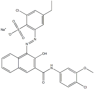 2-Chloro-4-ethyl-6-[[3-[[(4-chloro-3-methoxyphenyl)amino]carbonyl]-2-hydroxy-1-naphtyl]azo]benzenesulfonic acid sodium salt Struktur