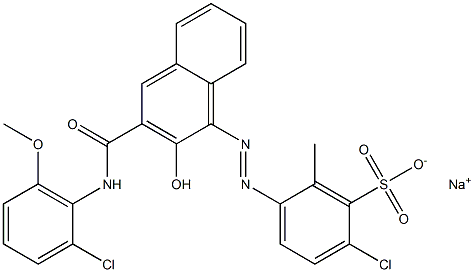 2-Chloro-6-methyl-5-[[3-[[(2-chloro-6-methoxyphenyl)amino]carbonyl]-2-hydroxy-1-naphtyl]azo]benzenesulfonic acid sodium salt Struktur