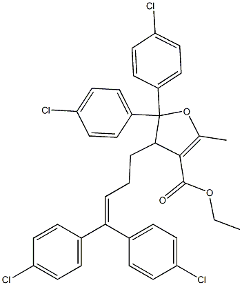 4,5-Dihydro-2-methyl-5,5-bis(4-chlorophenyl)-4-[4,4-bis(4-chlorophenyl)-3-butenyl]furan-3-carboxylic acid ethyl ester Struktur