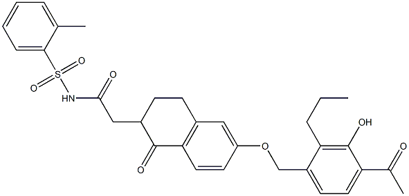 2-[[6-(4-Acetyl-3-hydroxy-2-propylbenzyloxy)-1,2,3,4-tetrahydro-1-oxonaphthalen]-2-yl]-N-(2-methylphenylsulfonyl)acetamide Struktur