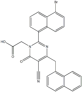 2-(5-Bromo-1-naphthalenyl)-4-(1-naphthalenylmethyl)-5-cyano-6-oxopyrimidine-1(6H)-acetic acid Struktur