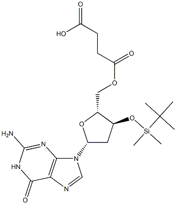 Butanedioic acid 1-(3'-O-(tert-butyldimethylsilyl)-2'-deoxy-5'-guanosyl) ester Struktur