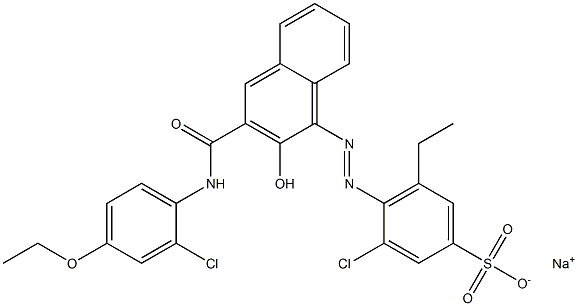 3-Chloro-5-ethyl-4-[[3-[[(2-chloro-4-ethoxyphenyl)amino]carbonyl]-2-hydroxy-1-naphtyl]azo]benzenesulfonic acid sodium salt Struktur