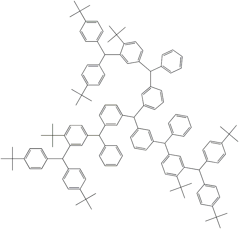 Tris[3-[3-[bis(4-tert-butylphenyl)methyl]phenyl(4-tert-butylphenyl)methyl]phenyl]methane Struktur