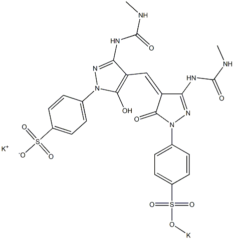 4-[3-(3-Methylureido)-5-hydroxy-4-[[3-(3-methylureido)-5-oxo-1-[4-(potassiooxysulfonyl)phenyl]-2-pyrazolin-4-ylidene]methyl]-1H-pyrazol-1-yl]benzenesulfonic acid potassium salt Struktur