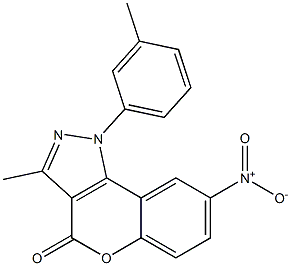 8-Nitro-3-methyl-1-(3-methylphenyl)[1]benzopyrano[4,3-c]pyrazol-4(1H)-one Struktur