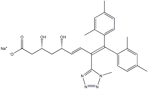 (3R,5S,6E)-9,9-Bis(2,4-dimethylphenyl)-3,5-dihydroxy-8-(1-methyl-1H-tetrazol-5-yl)-6,8-nonadienoic acid sodium salt Struktur