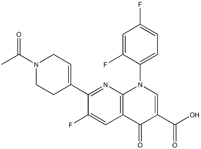 1,4-Dihydro-6-fluoro-7-[(1-acetyl-1,2,5,6-tetrahydropyridin)-4-yl]-4-oxo-1-(2,4-difluorophenyl)-1,8-naphthyridine-3-carboxylic acid Struktur