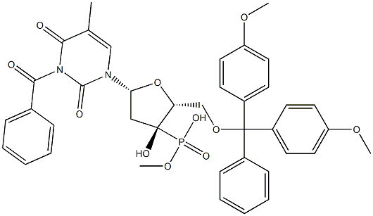 5'-O-[Bis(4-methoxyphenyl)(phenyl)methyl]-3-benzoylthymidine 3'-phosphonic acid methyl ester Struktur