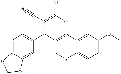 2-Amino-4-[3,4-(methylenebisoxy)phenyl]-9-methoxy-4H,5H-[1]benzothiopyrano[4,3-b]pyran-3-carbonitrile Struktur