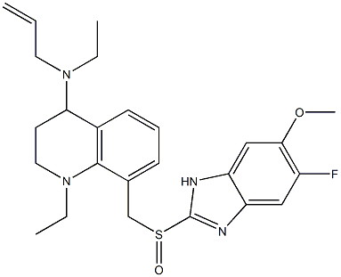 1-Ethyl-1,2,3,4-tetrahydro-4-(N-ethyl-2-propenylamino)-8-(5-fluoro-6-methoxy-1H-benzimidazol-2-ylsulfinylmethyl)quinoline Struktur