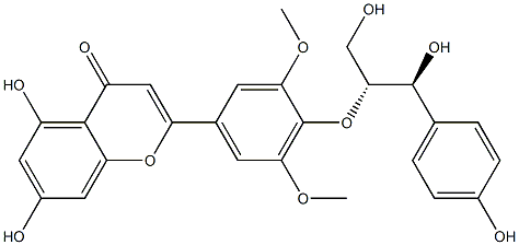 5,7-Dihydroxy-2-[4-[(1R,2S)-2-hydroxy-1-(hydroxymethyl)-2-(4-hydroxyphenyl)ethoxy]-3,5-dimethoxyphenyl]-4H-1-benzopyran-4-one Struktur