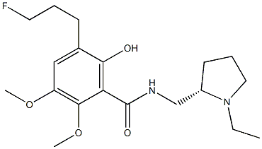 6-Hydroxy-5-(3-fluoropropyl)-2,3-dimethoxy-N-[[(2S)-1-ethylpyrrolidin-2-yl]methyl]benzamide Struktur