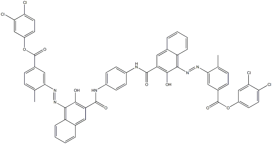 1,4-Bis[1-[[2-methyl-5-(3,4-dichlorophenoxycarbonyl)phenyl]azo]-2-hydroxy-3-naphthoylamino]benzene Struktur