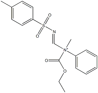 N-Ethoxycarbonyl-N-methyl-N-(4-methylphenylsulfonyliminomethyl)benzenaminium Struktur