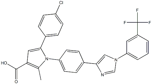 2-Methyl-5-(4-chlorophenyl)-1-[4-[1-[3-(trifluoromethyl)phenyl]-1H-imidazol-4-yl]phenyl]-1H-pyrrole-3-carboxylic acid Struktur