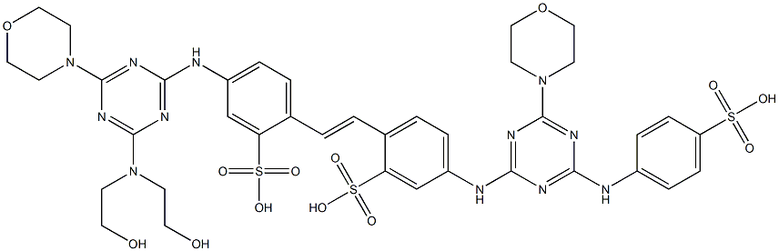 2-[2-[4-[[4-[Bis(2-hydroxyethyl)amino]-6-morpholino-1,3,5-triazin-2-yl]amino]-2-sulfophenyl]ethenyl]-5-[[4-morpholino-6-[(4-sulfophenyl)amino]-1,3,5-triazin-2-yl]amino]benzenesulfonic acid Struktur