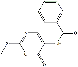 5-Benzoylamino-2-methylthio-6H-1,3-oxazin-6-one Struktur