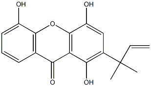 4,5,8-Trihydroxy-7-(1,1-dimethylallyl)-9H-xanthene-9-one Struktur