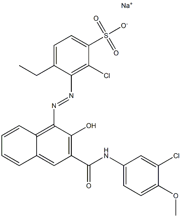 2-Chloro-4-ethyl-3-[[3-[[(3-chloro-4-methoxyphenyl)amino]carbonyl]-2-hydroxy-1-naphtyl]azo]benzenesulfonic acid sodium salt Struktur