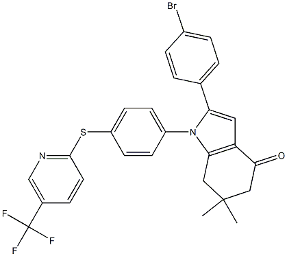 2-(4-Bromophenyl)-6,6-dimethyl-1-(4-(5-(trifluoromethyl)(2-pyridylthio))phenyl)-5,6,7-trihydroindol-4-one Struktur