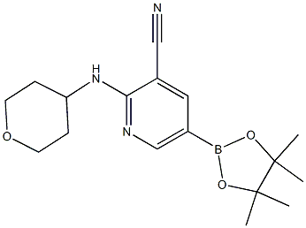 5-(4,4,5,5-tetramethyl-1,3,2-dioxaborolan-2-yl)-2-(tetrahydro-2H-pyran-4-ylamino)pyridine-3-carbonitrile Struktur