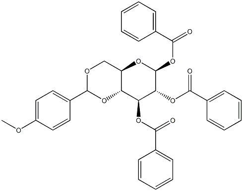 1,2,3-Tri-O-benzoyl-4,6-O-(4-methoxybenzylidene)-b-D-glucopyranose Struktur