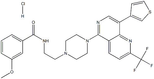 3-METHOXY-N-(2-(4-[8-(3-THIENYL)-2-(TRIFLUOROMETHYL)-1,6-NAPHTHYRIDIN-5-YL]PIPERAZIN-1-YL)ETHYL)BENZAMIDE HYDROCHLORIDE Struktur