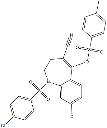 8-chloro-1-[(4-chlorophenyl)sulfonyl]-4-cyano-2,3-dihydro-1H-1-benzazepin-5-yl 4-methylbenzene-1-sulfonate Struktur