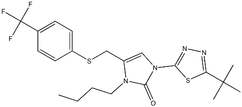 3-butyl-1-[5-(tert-butyl)-1,3,4-thiadiazol-2-yl]-4-({[4-(trifluoromethyl)phenyl]thio}methyl)-2,3-dihydro-1H-imidazol-2-one Struktur