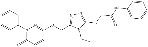 2-[(4-ethyl-5-{[(6-oxo-1-phenyl-1,6-dihydro-3-pyridazinyl)oxy]methyl}-4H-1,2,4-triazol-3-yl)sulfanyl]-N-phenylacetamide Struktur