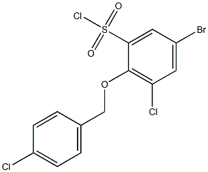 5-bromo-3-chloro-2-[(4-chlorophenyl)methoxy]benzene-1-sulfonyl chloride Struktur