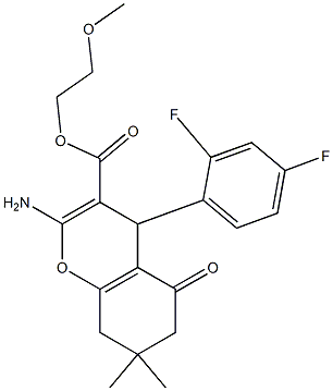 2-methoxyethyl 2-amino-4-(2,4-difluorophenyl)-7,7-dimethyl-5-oxo-5,6,7,8-tetrahydro-4H-chromene-3-carboxylate Struktur