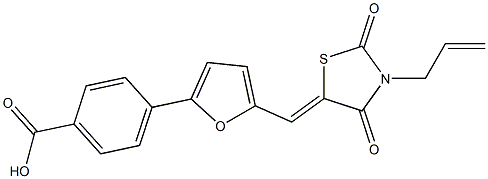 4-{5-[(3-allyl-2,4-dioxo-1,3-thiazolidin-5-ylidene)methyl]-2-furyl}benzoic acid Struktur